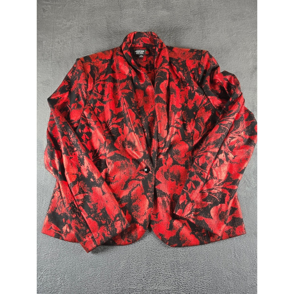 Shelby Rose New York Red Black Floral Metallic Brocade Blazer Jacket Size 16